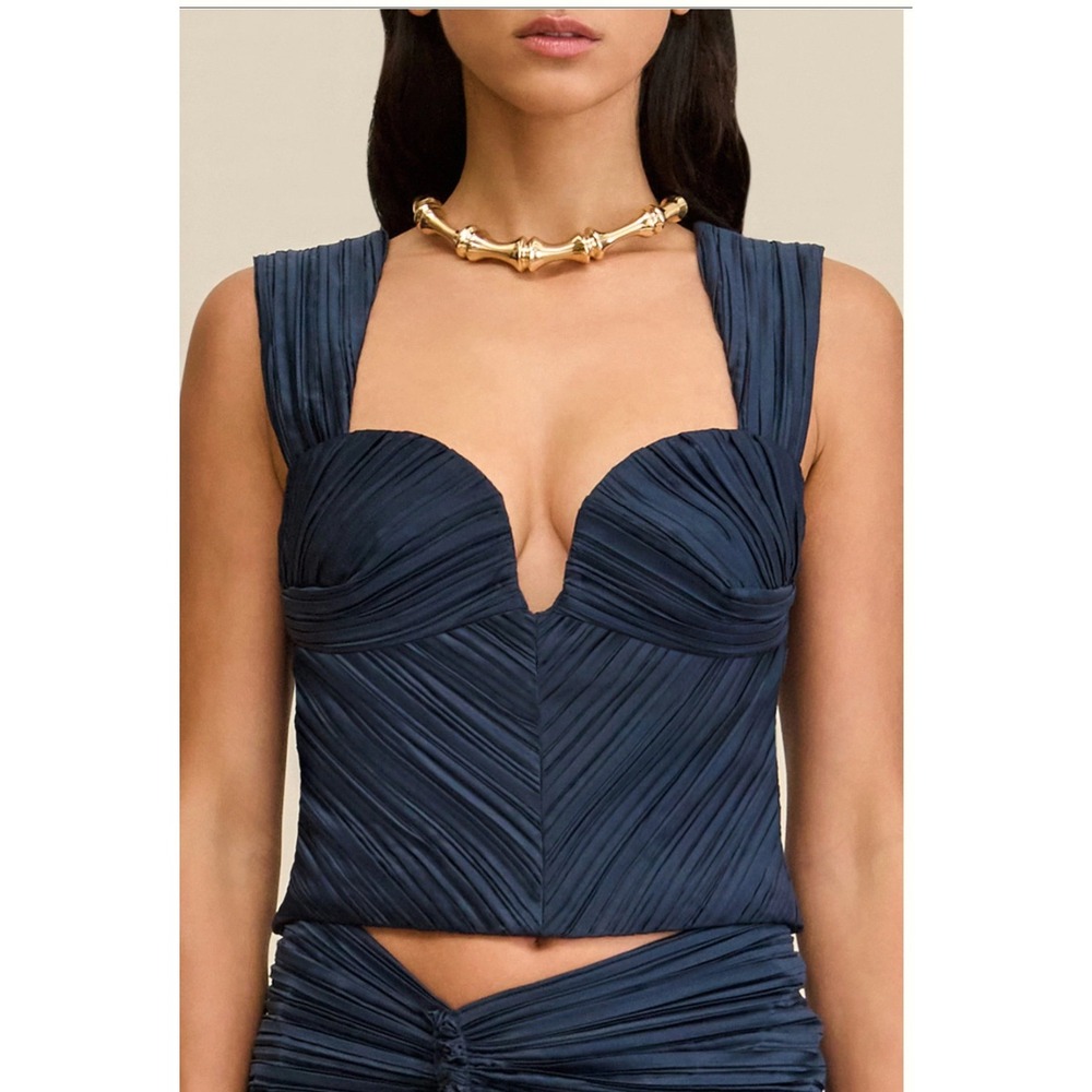 Cult Gaia Kaitlin Plissé Corset Top Deep Lake Navy Size 6 NWT $478